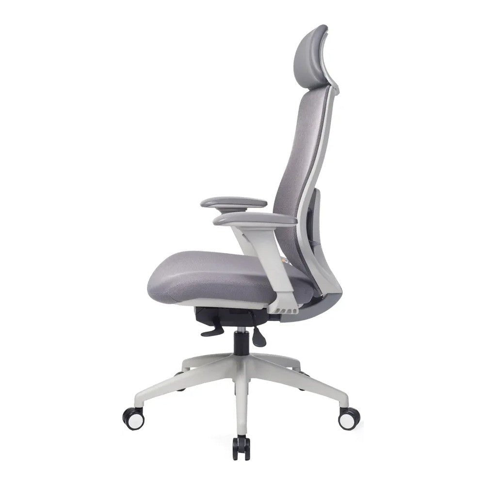 Silla de Oficina Ejecutiva con Cabecera Ajustable - VERSA ALTUS ANIA - Estructura Aluminio - Asiento Tapizado en Tela y Respaldo en Malla - AL-2620 - VERSA - NOGAL BEAT - Silla Ejecutiva