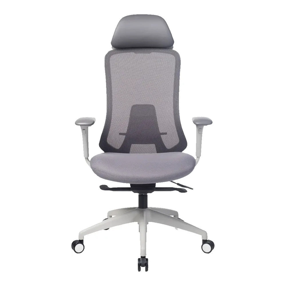 Silla de Oficina Ejecutiva con Cabecera Ajustable - VERSA ALTUS ANIA - Estructura Aluminio - Asiento Tapizado en Tela y Respaldo en Malla - AL-2620 - VERSA - NOGAL BEAT - Silla Ejecutiva