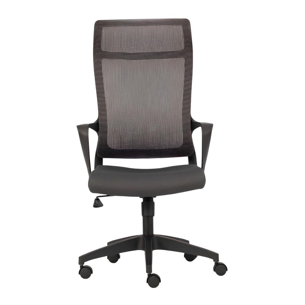 Silla ejecutiva MOBILIARIO EN MOVIMIENTO Alzette negro con respaldo alto en malla y base certificada BIFMA.