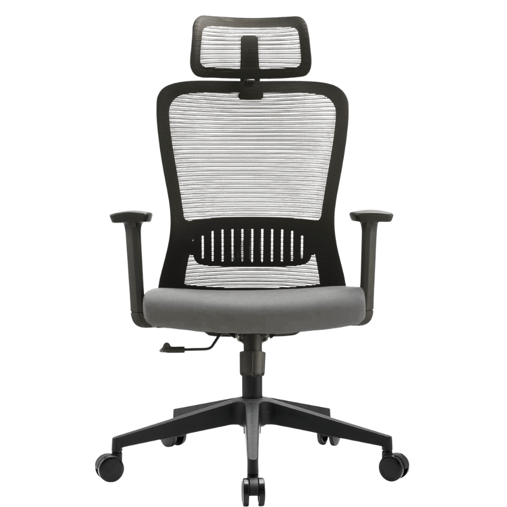 Silla ejecutiva GERSA Fent Alto negro con respaldo en malla y soporte lumbar ajustable.
