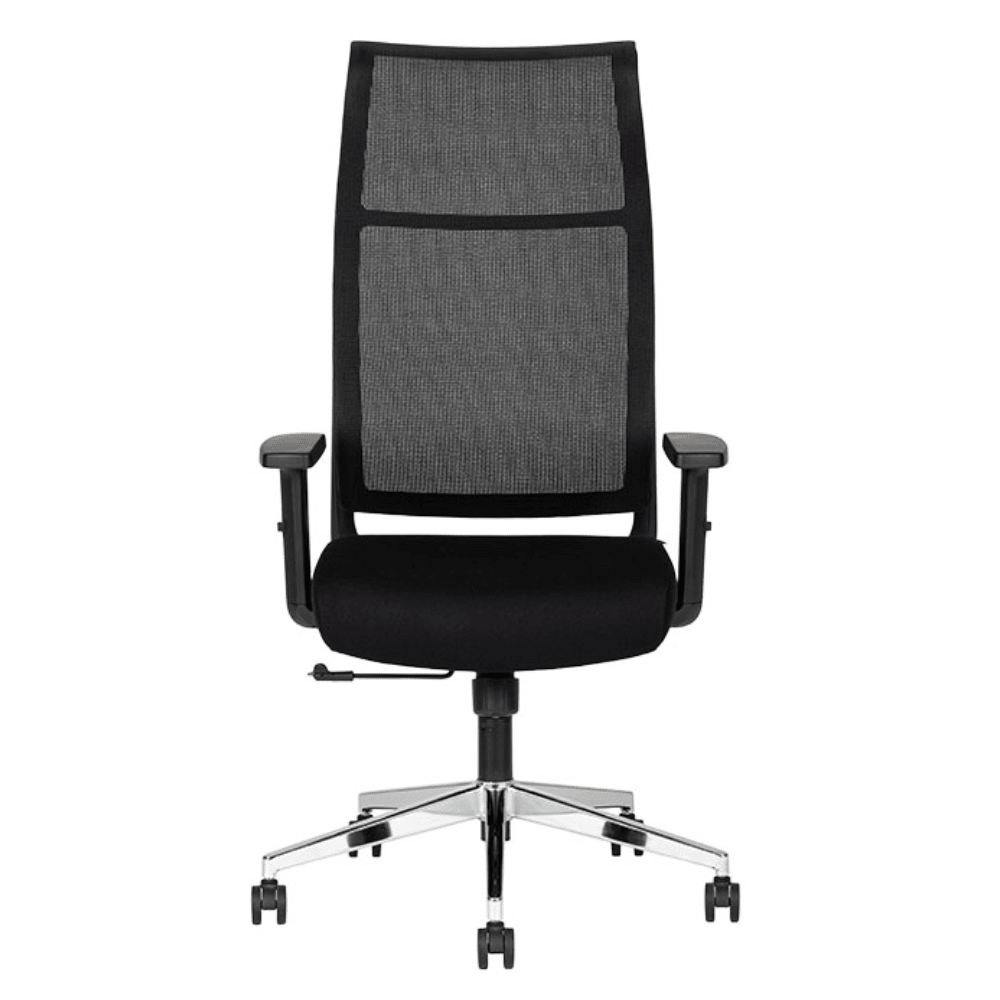 Silla ejecutiva Techno Ekho Black negro con respaldo en malla y base cromada de 5 puntas.