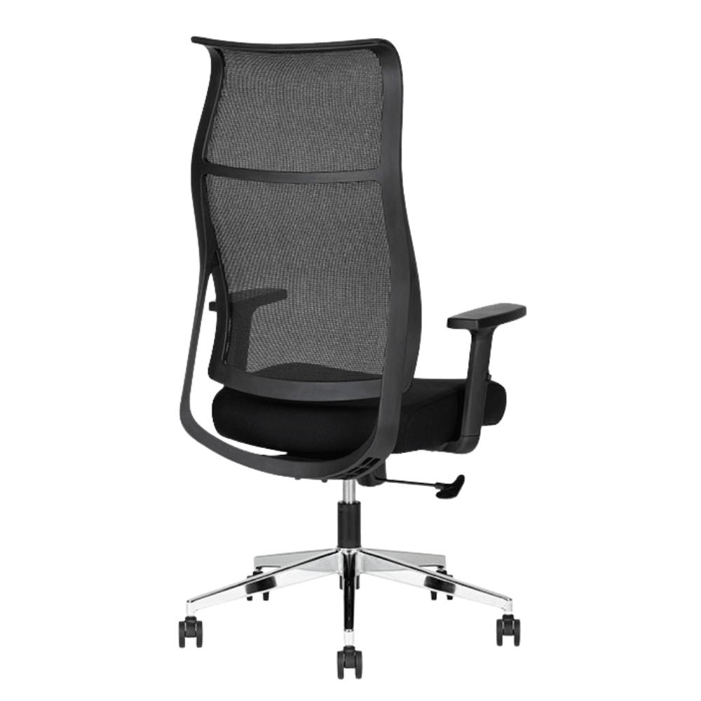 Silla ejecutiva Techno Ekho Black negro con respaldo en malla y base cromada de 5 puntas.