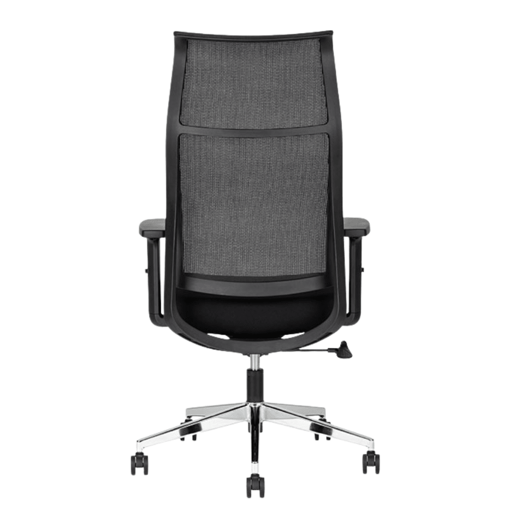 Silla ejecutiva Techno Ekho Black negro con respaldo en malla y base cromada de 5 puntas.