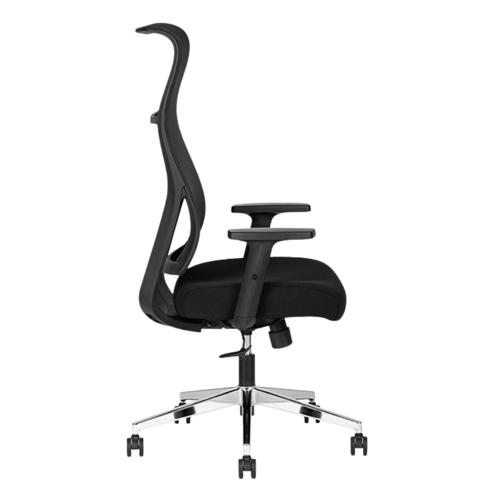 Silla ejecutiva Techno Ekho Black negro con respaldo en malla y base cromada de 5 puntas.