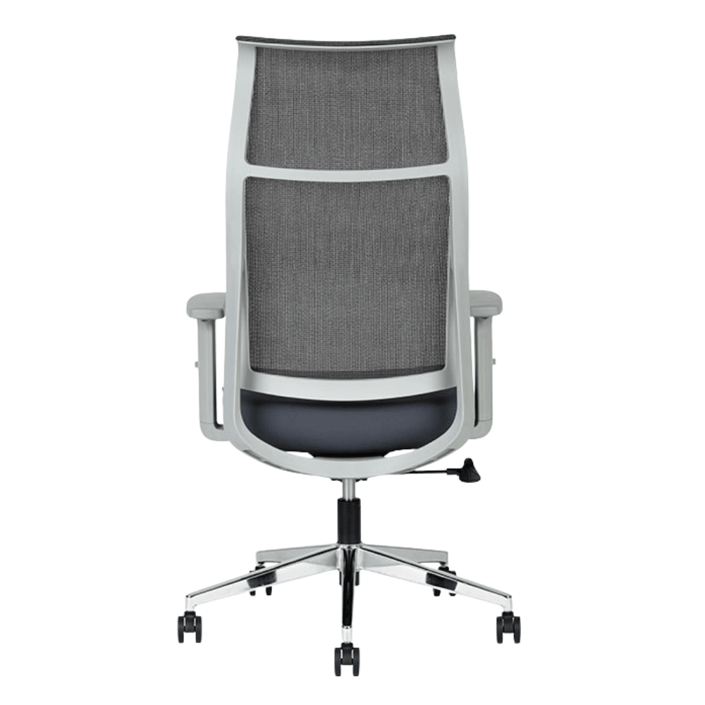 Silla ejecutiva Techno Ekho Gray gris con respaldo en malla y base cromada de 5 puntas.