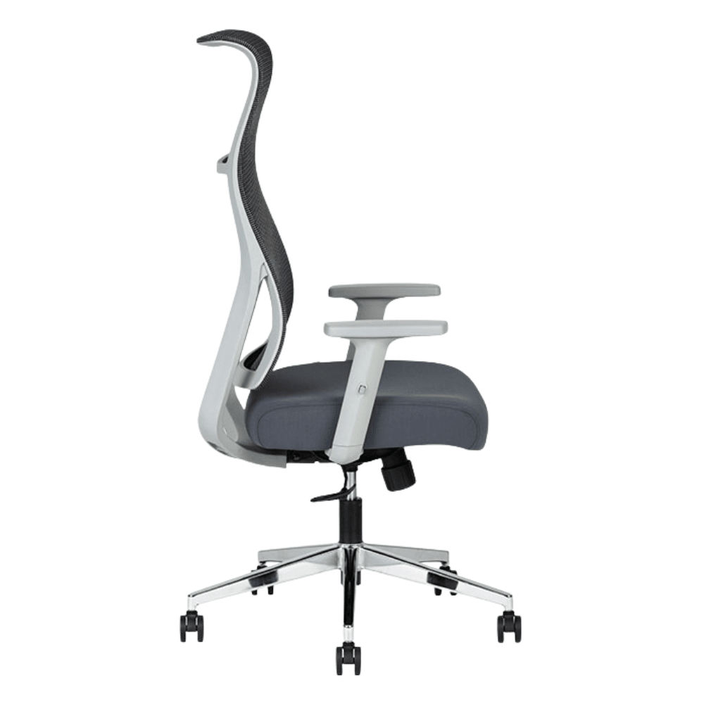Silla ejecutiva Techno Ekho Gray gris con respaldo en malla y base cromada de 5 puntas.