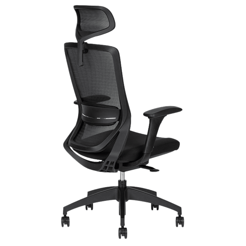 Silla ejecutiva Techno Soul Express Black Respaldo Alto negro con respaldo en malla y soporte lumbar ajustable.
