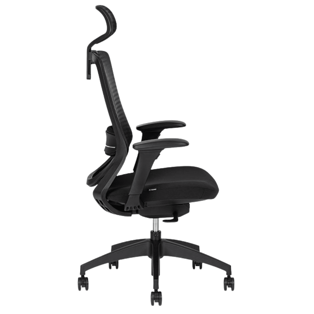 Silla ejecutiva Techno Soul Express Black Respaldo Alto negro con respaldo en malla y soporte lumbar ajustable.