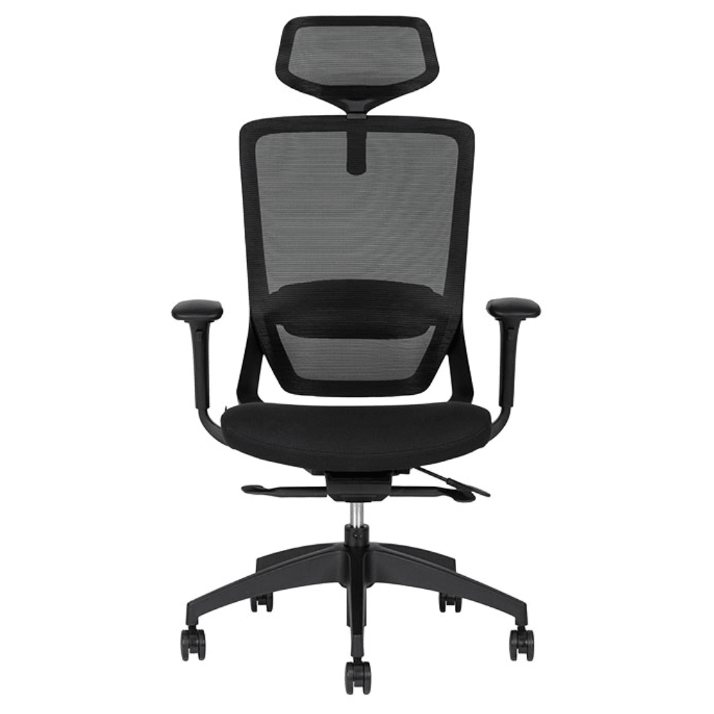 Silla ejecutiva Techno Soul Express Black Respaldo Alto negro con respaldo en malla y soporte lumbar ajustable.
