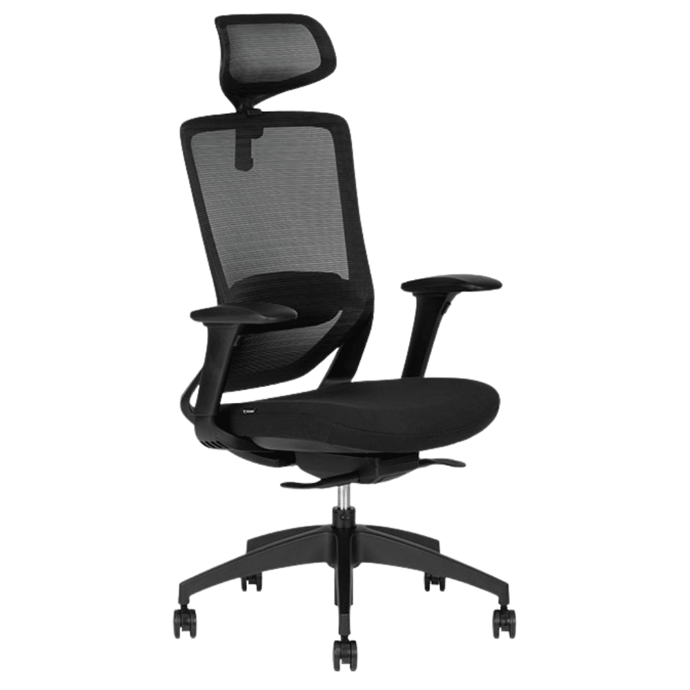 Silla ejecutiva Techno Soul Express Black Respaldo Alto negro con respaldo en malla y soporte lumbar ajustable.