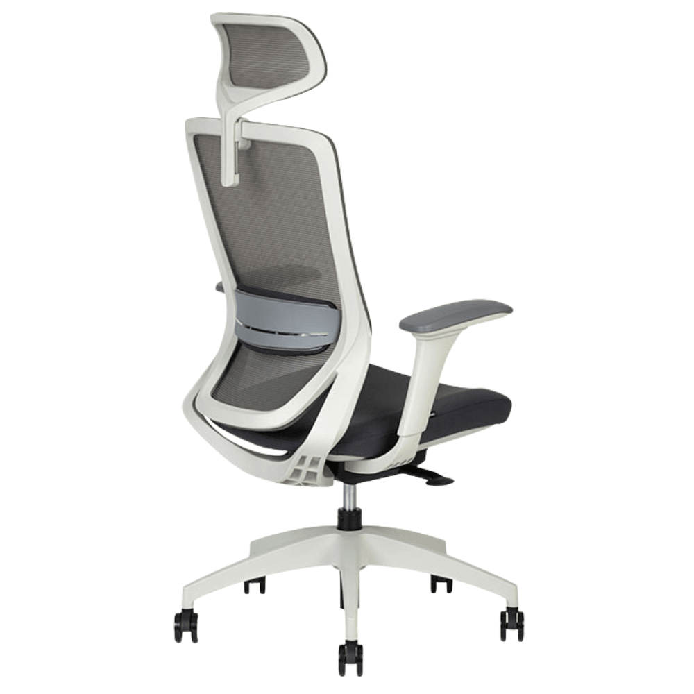 Silla ejecutiva Techno Soul Express White Respaldo Alto blanca con respaldo en malla y soporte lumbar ajustable.