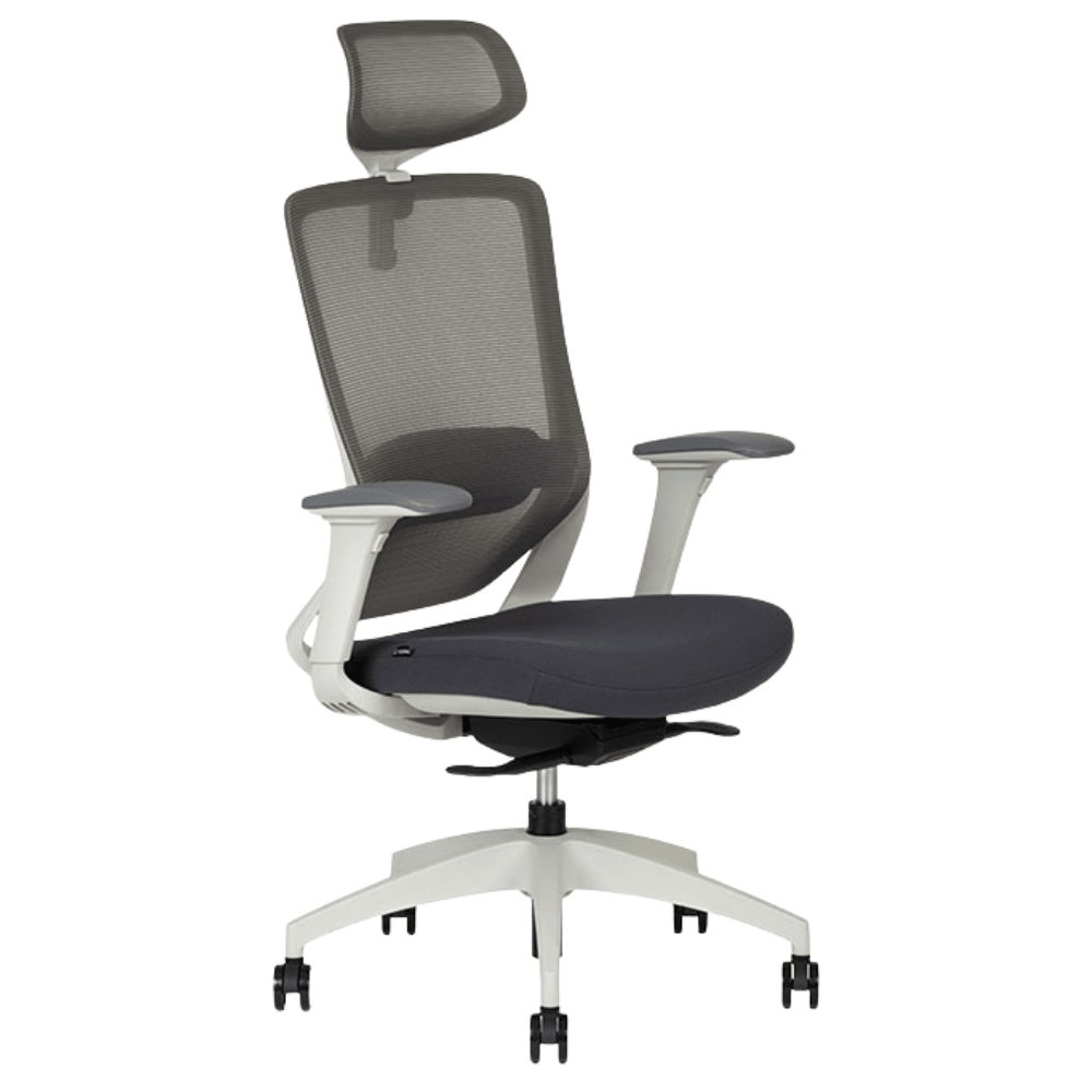 Silla ejecutiva Techno Soul Express White Respaldo Alto blanca con respaldo en malla y soporte lumbar ajustable.