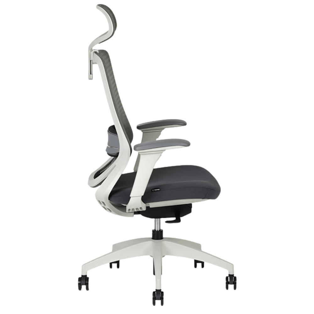 Silla ejecutiva Techno Soul Express White Respaldo Alto blanca con respaldo en malla y soporte lumbar ajustable.