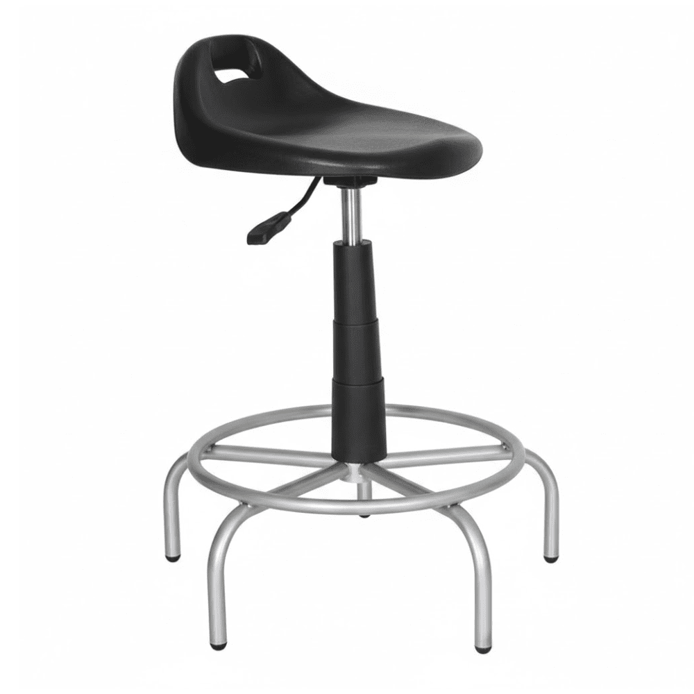 Silla industrial Albar Spider con asiento en polietileno y base tubular de 5 puntas con descansa pies