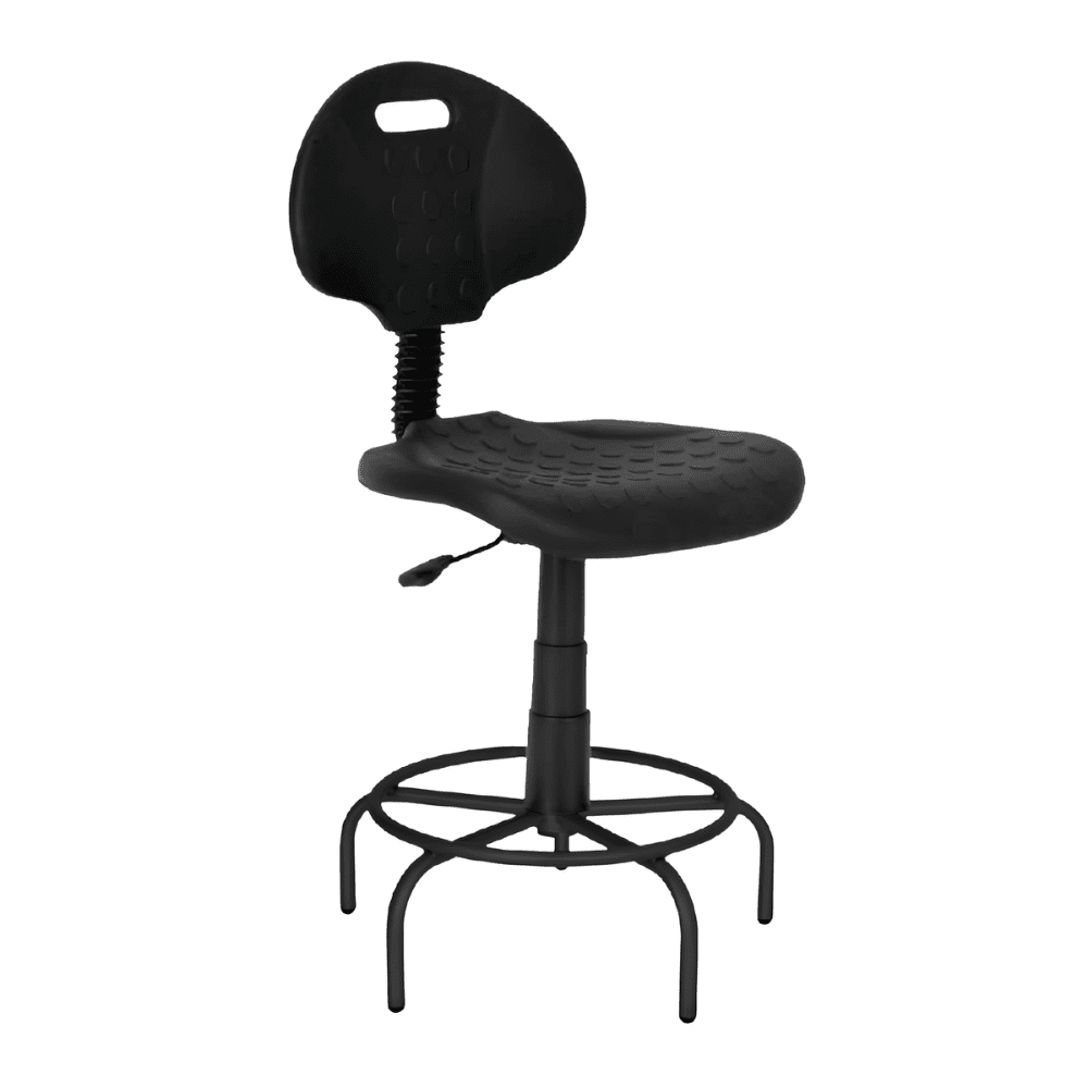 Silla industrial Albar AI-02 Spider en poliuretano negro con base tubular de 5 puntas con descansa pies