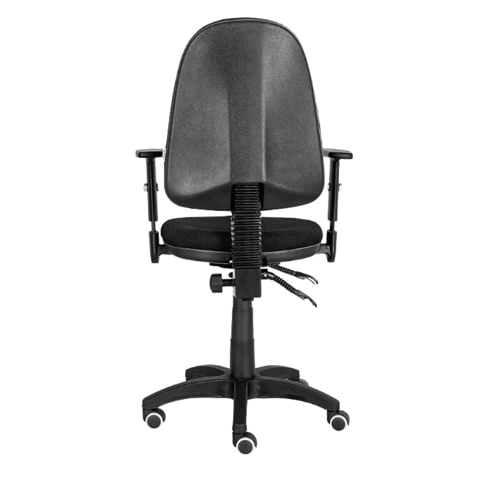 Silla de oficina operativa Albar E-90N CB negra con respaldo tapizado, brazos ajustables y base de cinco puntas