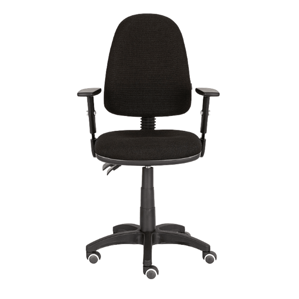 Silla de oficina operativa Albar E-90N CB negra con respaldo tapizado, brazos ajustables y base de cinco puntas