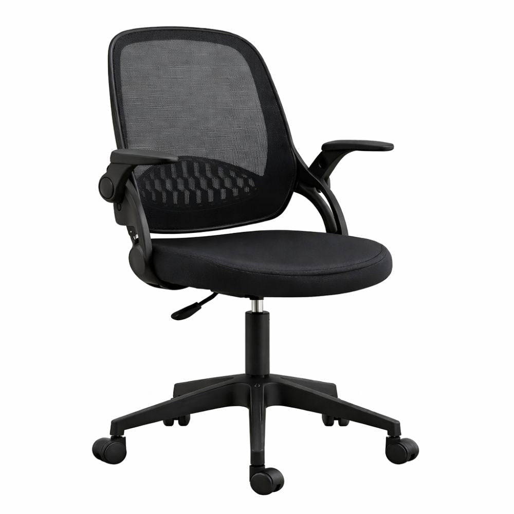 Silla operativa ALBAR LK-23 con respaldo en malla, asiento tapizado, brazos ajustables y base de nylon