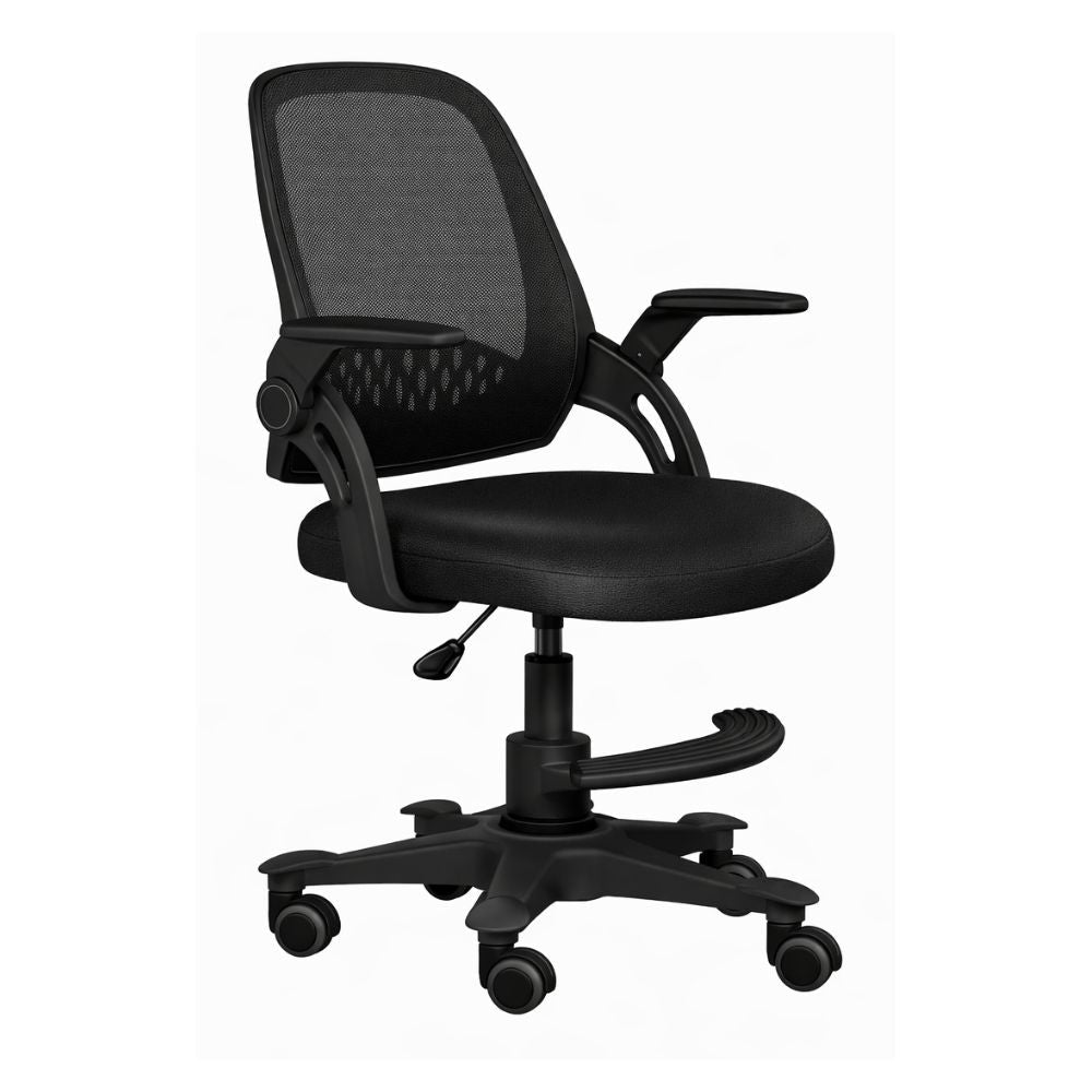 Silla de oficina operativa Albar LK-23D con respaldo en malla, asiento tapizado y base estrella de nylon