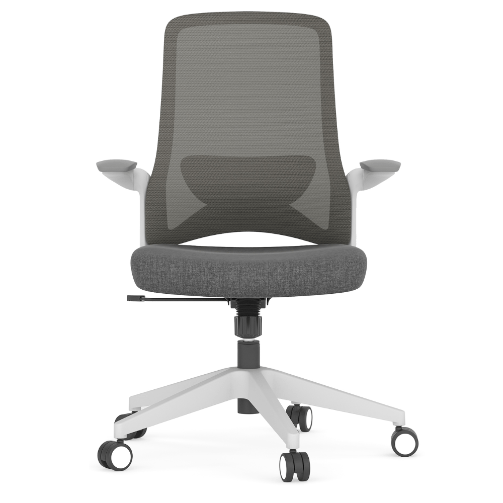 Silla de oficina operativa OFFIHO DOLPHIN OHE-111 gris con respaldo en malla, asiento tapizado y base de estrella de 5 puntas.