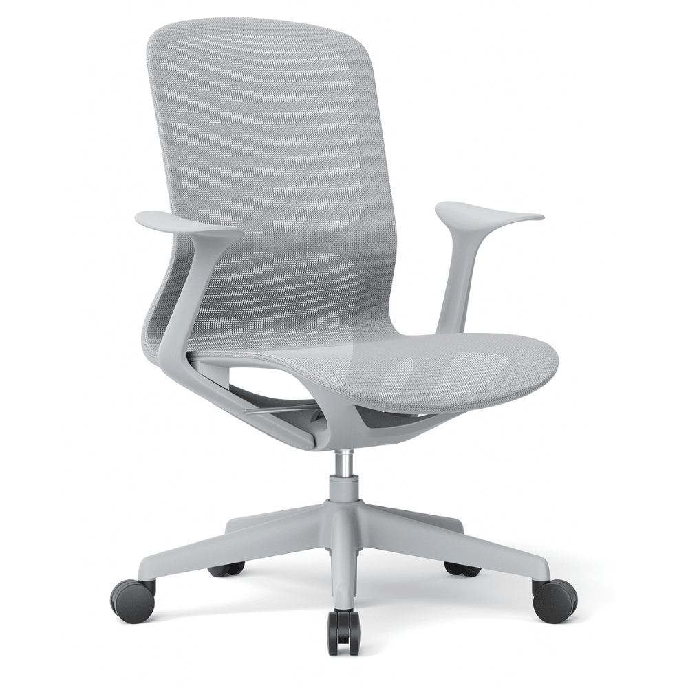 Silla operativa OFFIHO Rainbow OHE-101 con respaldo y asiento en malla de elastano, brazos fijos y base de cinco puntas