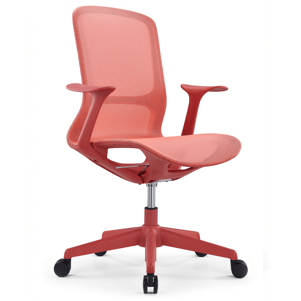 Silla operativa OFFIHO Rainbow OHE-101 con respaldo y asiento en malla de elastano, brazos fijos y base de cinco puntas