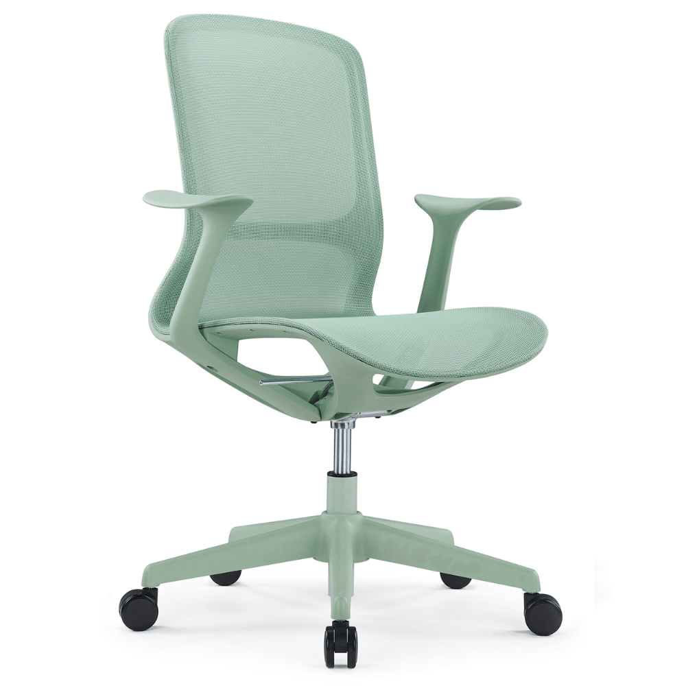 Silla operativa OFFIHO Rainbow OHE-101 con respaldo y asiento en malla de elastano, brazos fijos y base de cinco puntas