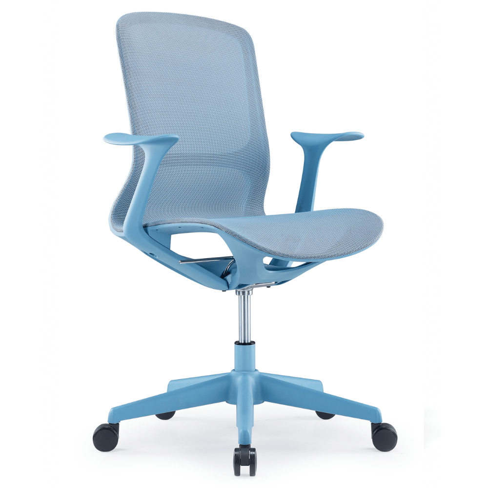 Silla operativa OFFIHO Rainbow OHE-101 con respaldo y asiento en malla de elastano, brazos fijos y base de cinco puntas