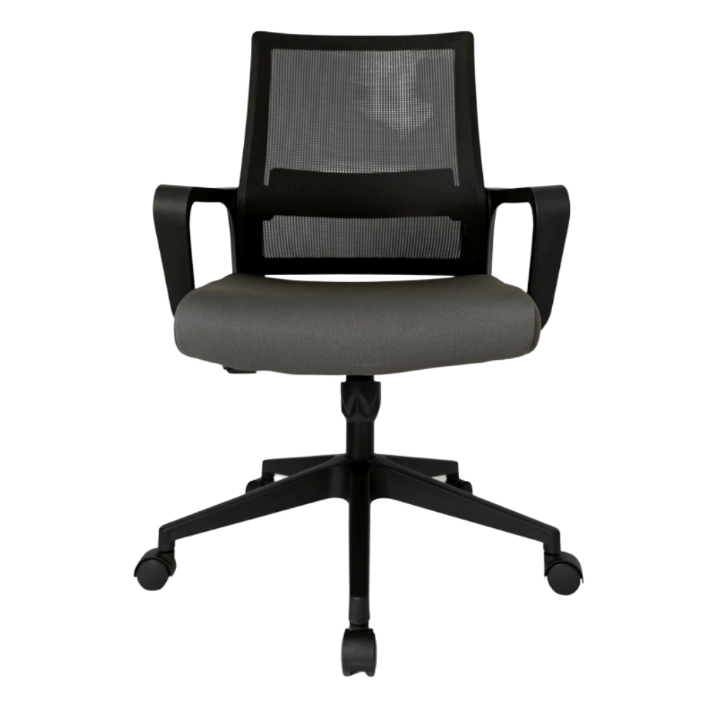 Silla de oficina operativa Gersa E-17551-INY negra con respaldo en malla, asiento tapizado y base de nylon