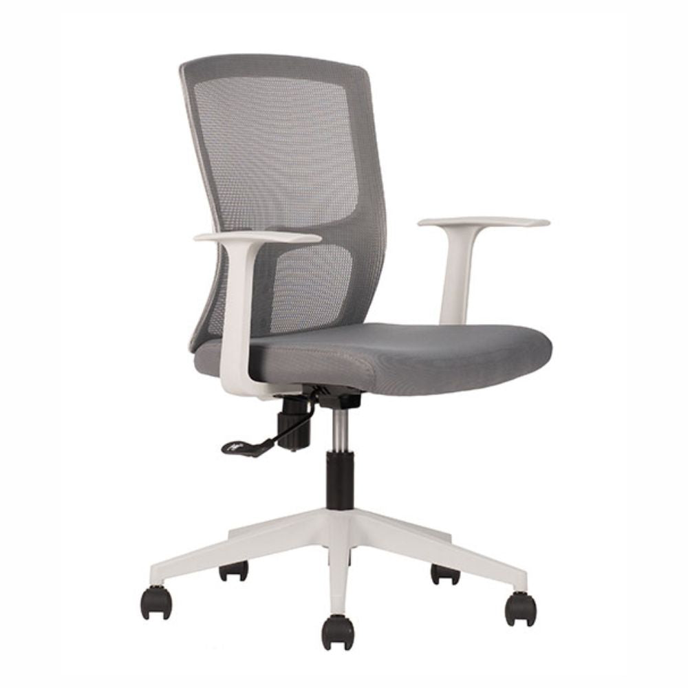 Silla de oficina operativa TECHNO CLICK con respaldo Smartmesh, asiento tapizado y base de 5 puntas en nylon.