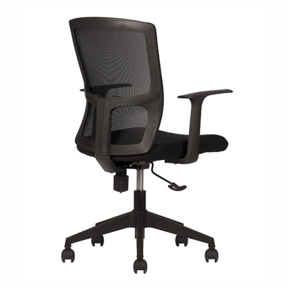 Silla de oficina operativa TECHNO CLICK con respaldo Smartmesh, asiento tapizado y base de 5 puntas en nylon.