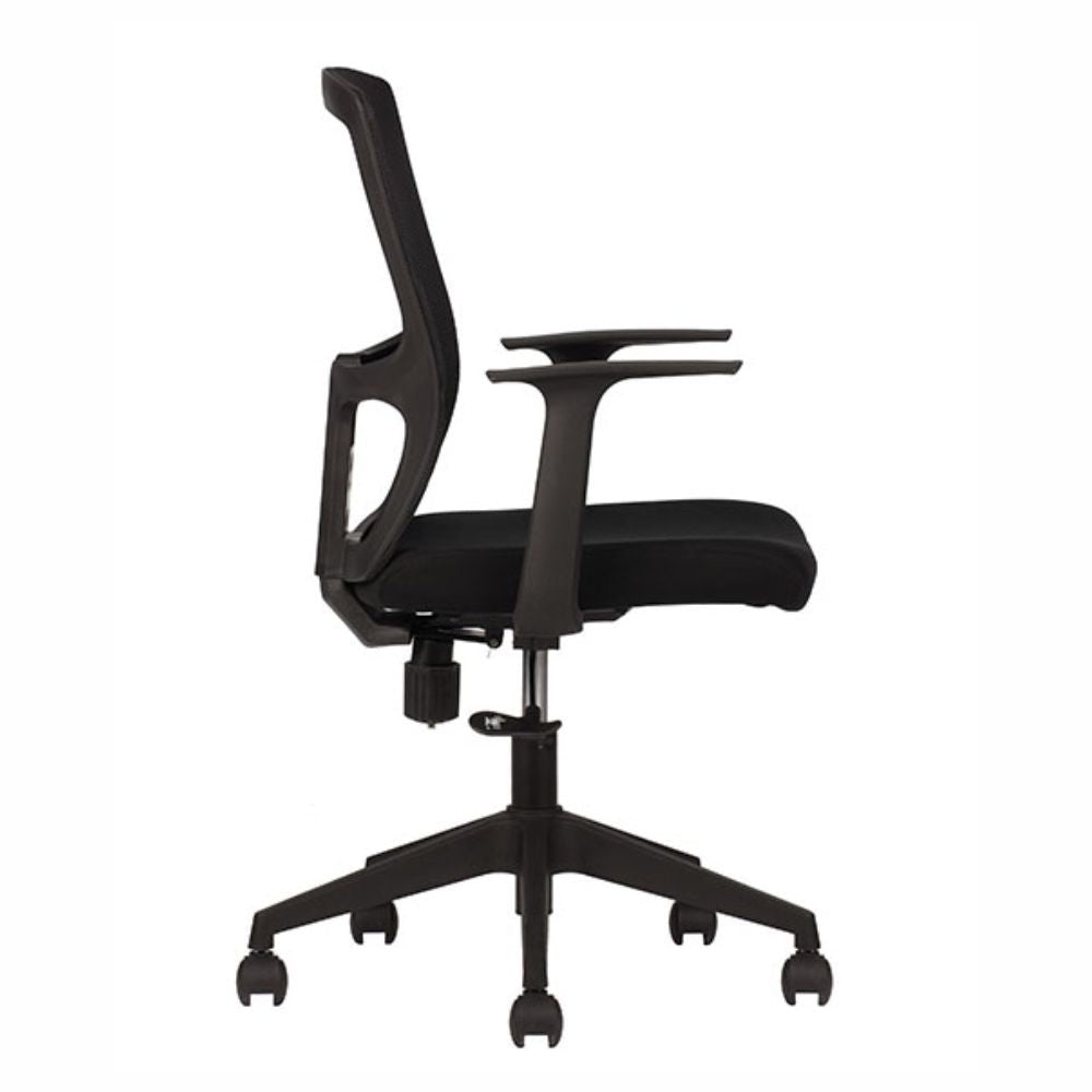 Silla de oficina operativa TECHNO CLICK con respaldo Smartmesh, asiento tapizado y base de 5 puntas en nylon.
