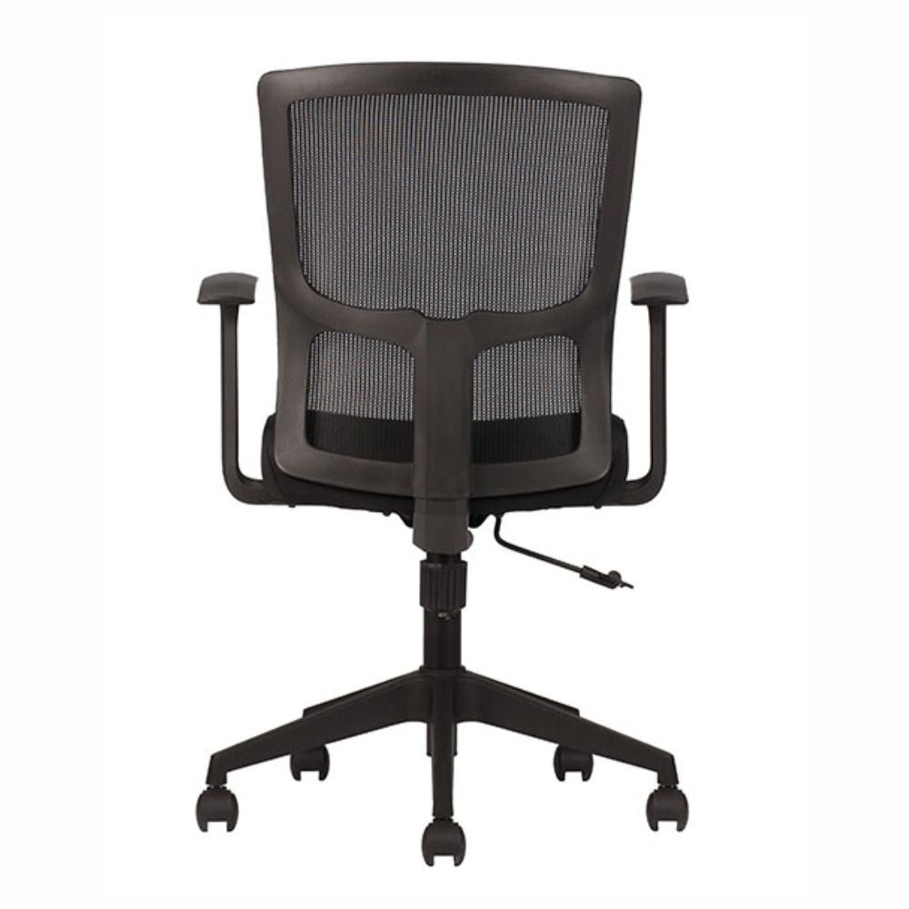 Silla de oficina operativa TECHNO CLICK con respaldo Smartmesh, asiento tapizado y base de 5 puntas en nylon.
