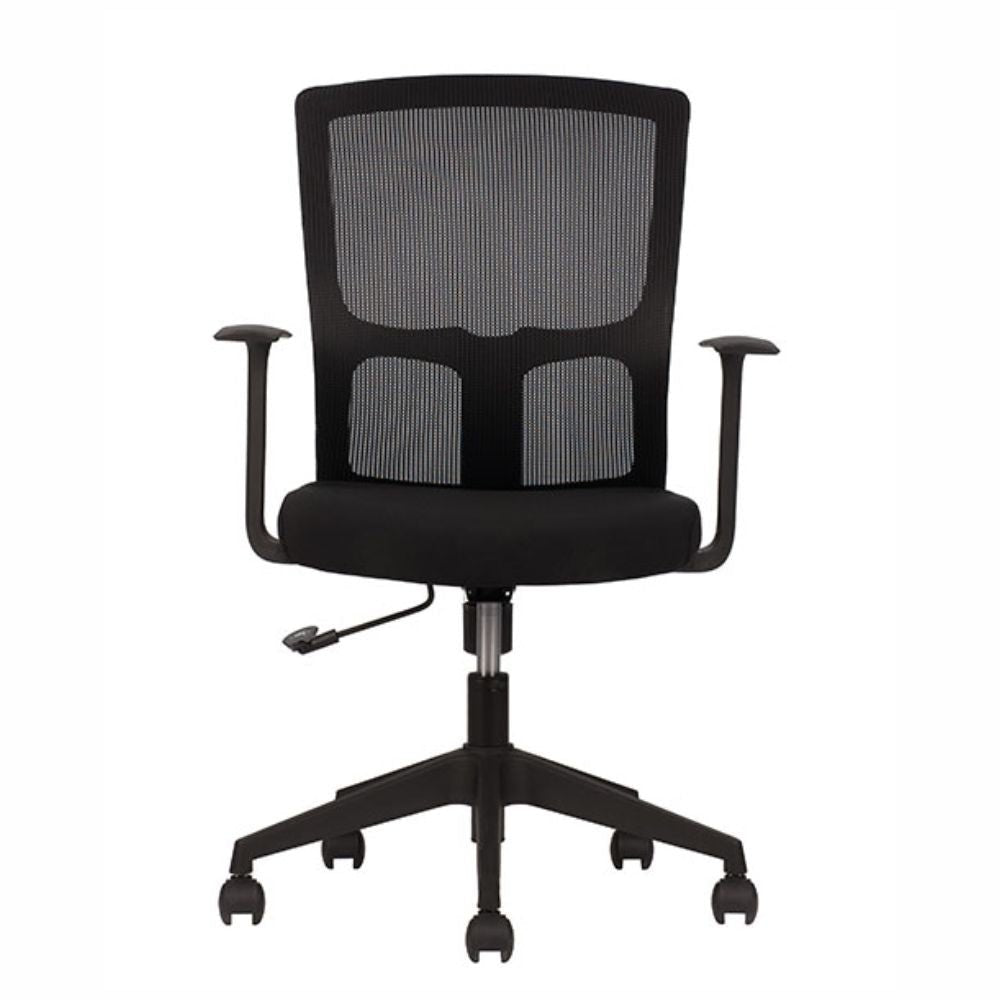 Silla de oficina operativa TECHNO CLICK con respaldo Smartmesh, asiento tapizado y base de 5 puntas en nylon.