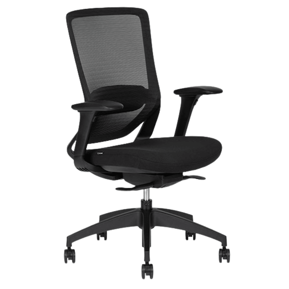 Silla operativa Techno Soul Express Black de respaldo bajo en malla negra, asiento tapizado y base de nylon