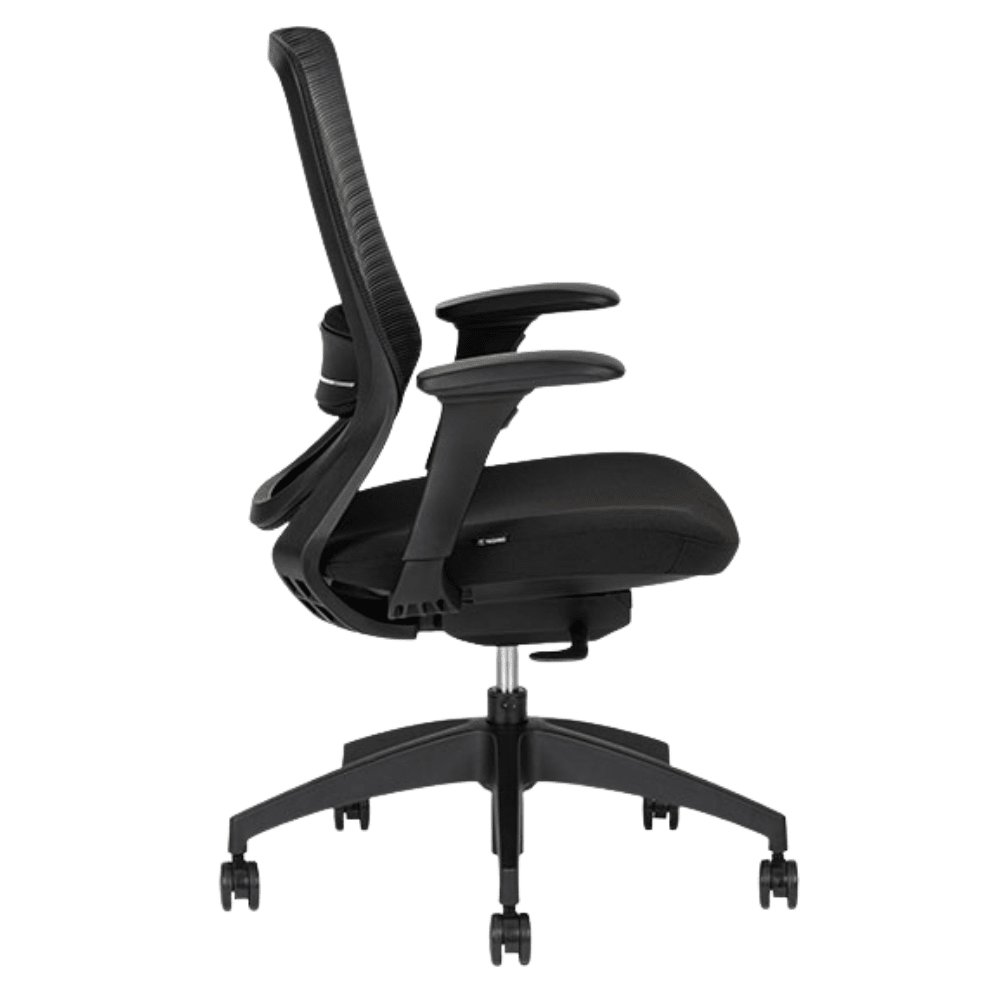 Silla operativa Techno Soul Express Black de respaldo bajo en malla negra, asiento tapizado y base de nylon