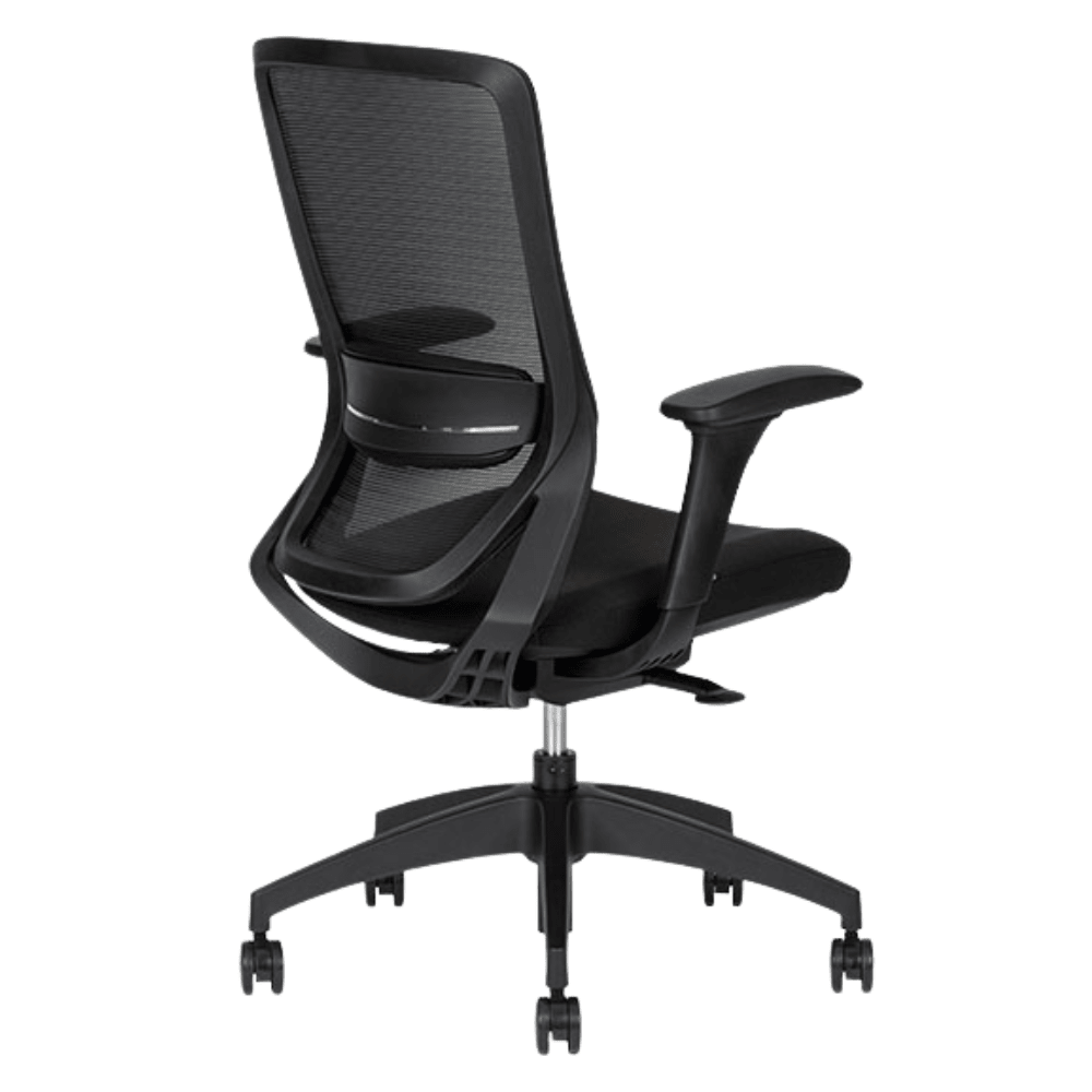 Silla operativa Techno Soul Express Black de respaldo bajo en malla negra, asiento tapizado y base de nylon