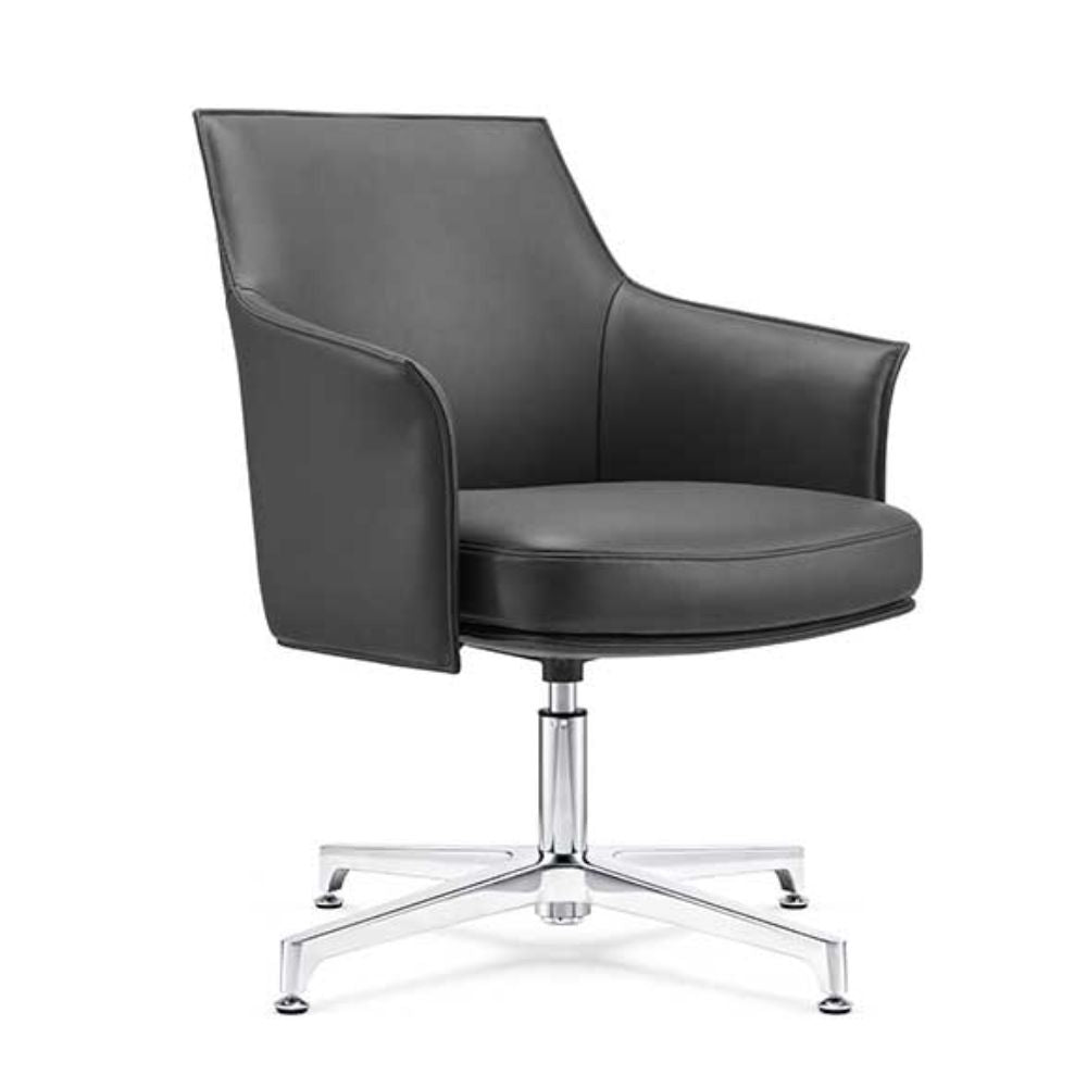 Silla de visita TECHNO DREAM con base de cuatro puntas en aluminio pulido y asiento tapizado.