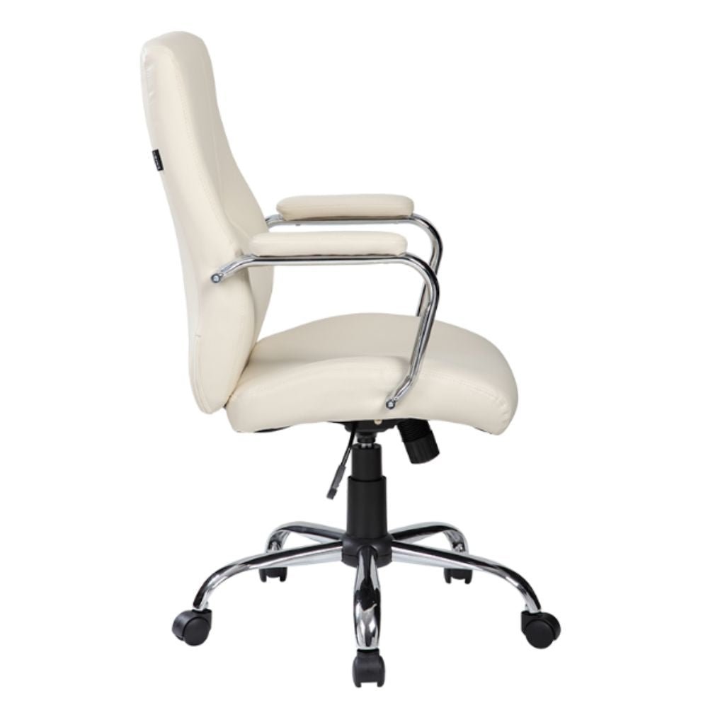 Silla de oficina secretarial Albar E-510 tapizada en vinil con brazos fijos de cromo y base estrella cromo