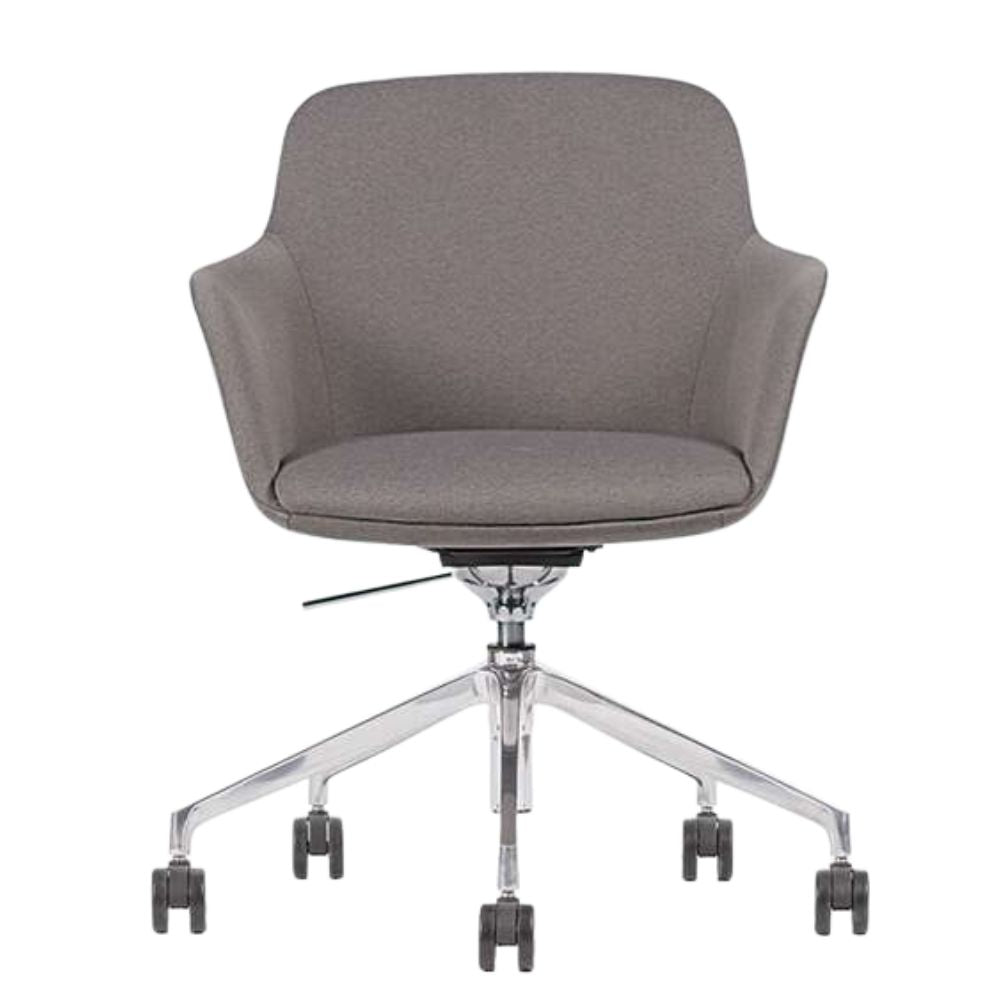 Silla secretarial Techno Hub tapizada con rodajas y base de aluminio pulido de 5 puntas