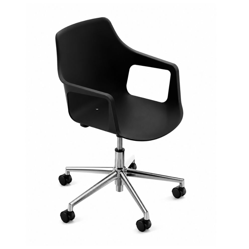 Silla secretarial Colos Vesper 2SWal con brazos, asiento y respaldo de polipropileno y base estrella de aluminio.
