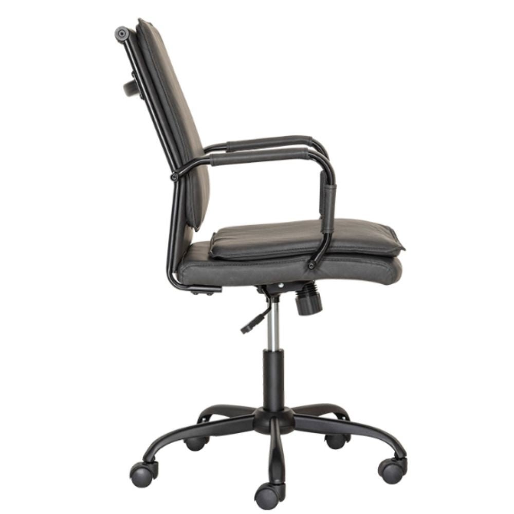 Silla secretarial Albar GA-005 con respaldo tapizado en vinil, brazos tubulares de acero y base de metal.