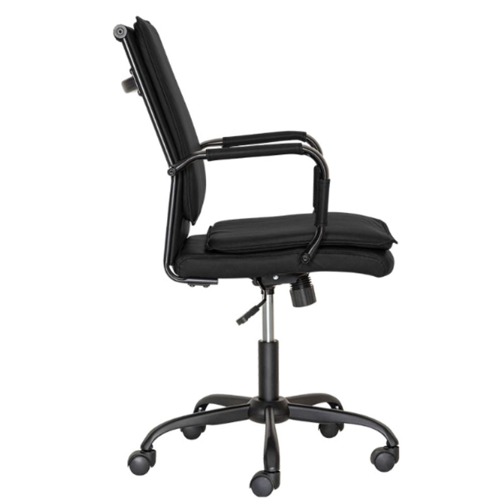 Silla secretarial Albar GA-005 con respaldo tapizado en vinil, brazos tubulares de acero y base de metal.