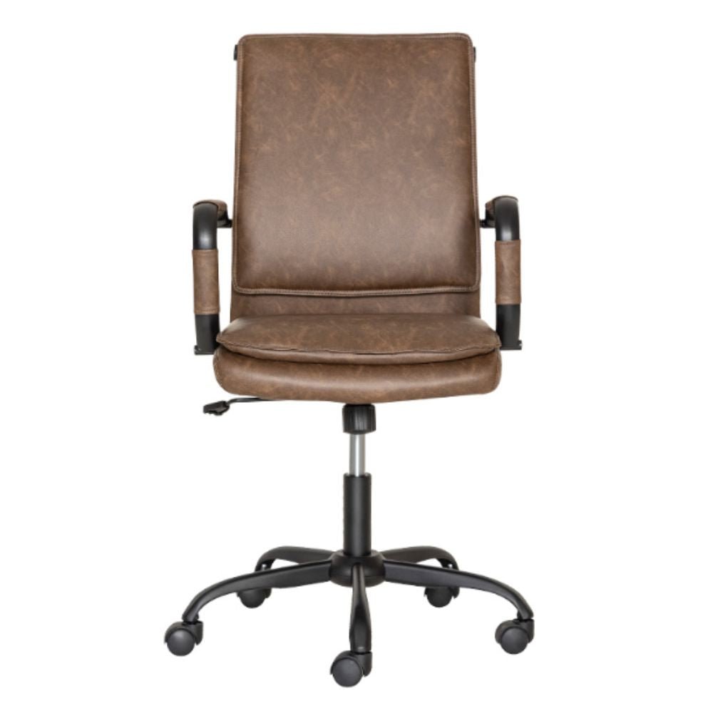 Silla secretarial Albar GA-005 con respaldo tapizado en vinil, brazos tubulares de acero y base de metal.