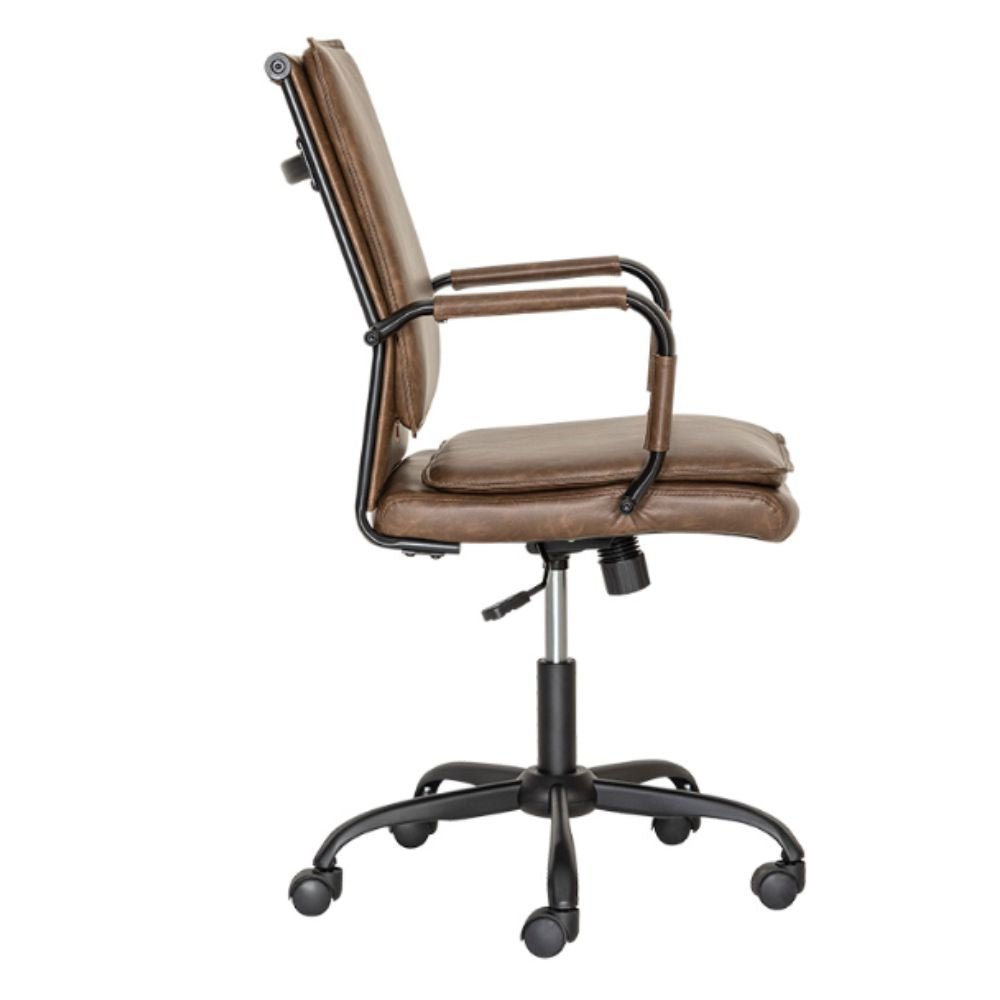 Silla secretarial Albar GA-005 con respaldo tapizado en vinil, brazos tubulares de acero y base de metal.