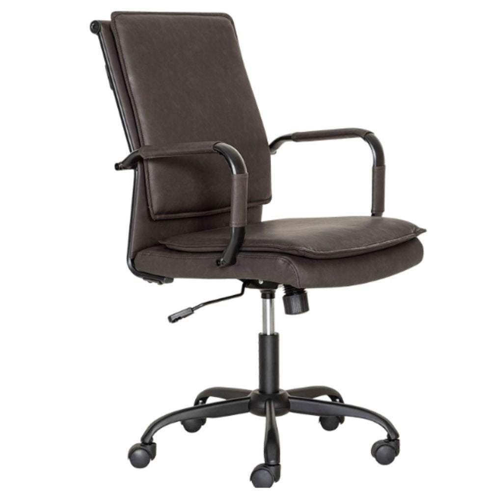 Silla secretarial Albar GA-005 con respaldo tapizado en vinil, brazos tubulares de acero y base de metal.