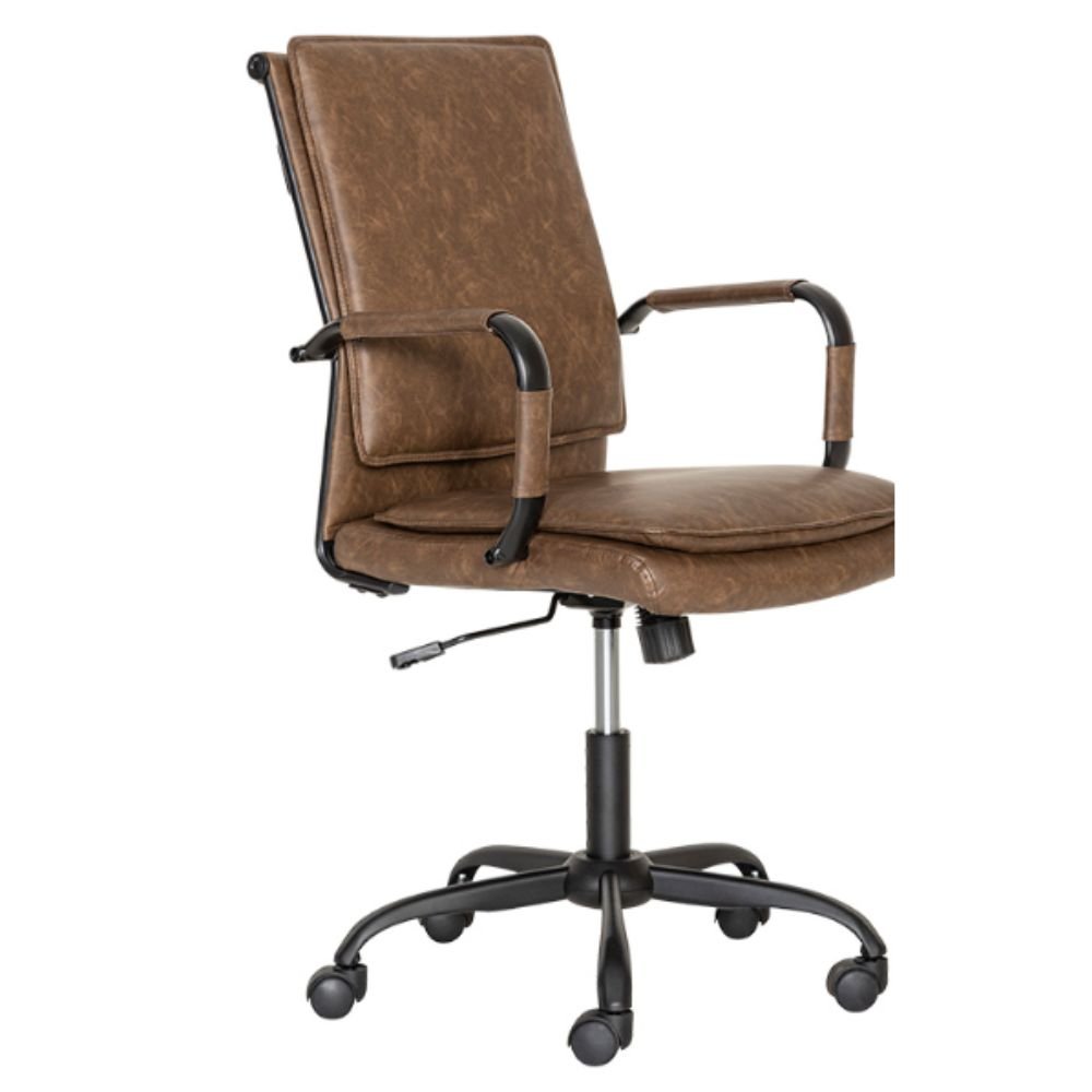 Silla secretarial Albar GA-005 con respaldo tapizado en vinil, brazos tubulares de acero y base de metal.