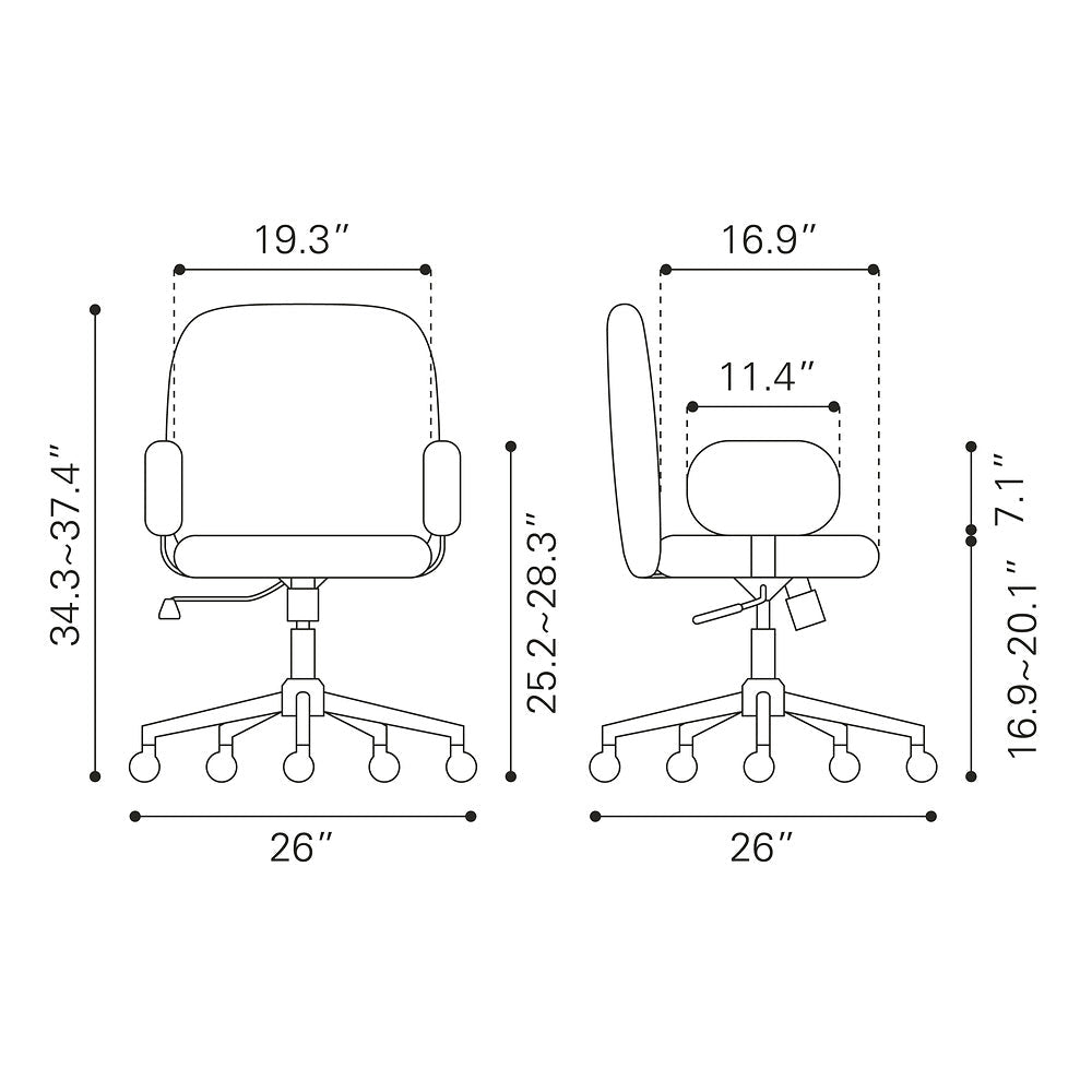 Silla de Oficina Secretarial para Coworking - ZUO LIONEL - Varios Colores - Asiento y Respaldo Tapizados - 109528 - Zuo - NOGAL BEAT - Silla Secretarial