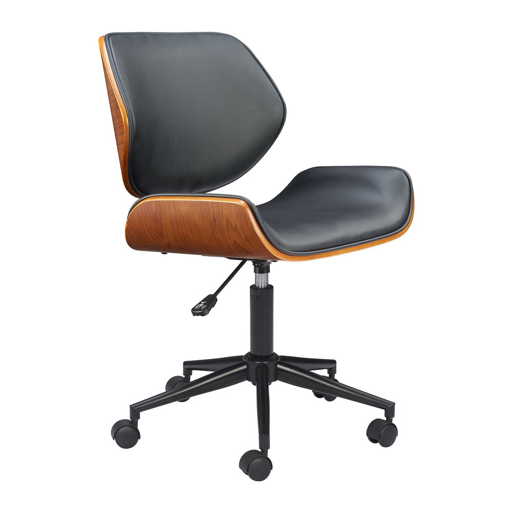 Silla de Oficina Secretarial para Home Office - ZUO FLEX 68x68 - Negro - Asiento y Respaldo Tapizados en Piel Sintética - 110561 - Zuo - NOGAL BEAT - Silla Secretarial