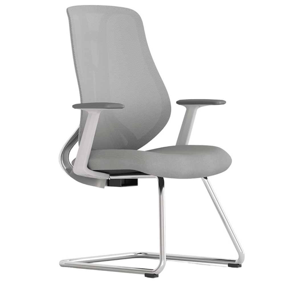 Silla de visita ALBAR AC-40V con respaldo en malla ajustable, asiento tapizado, brazos y base trineo.